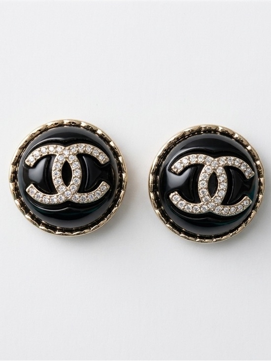Chanel. Jewelry - ChaneI Black and Gold Crystal Button Stud Earrings